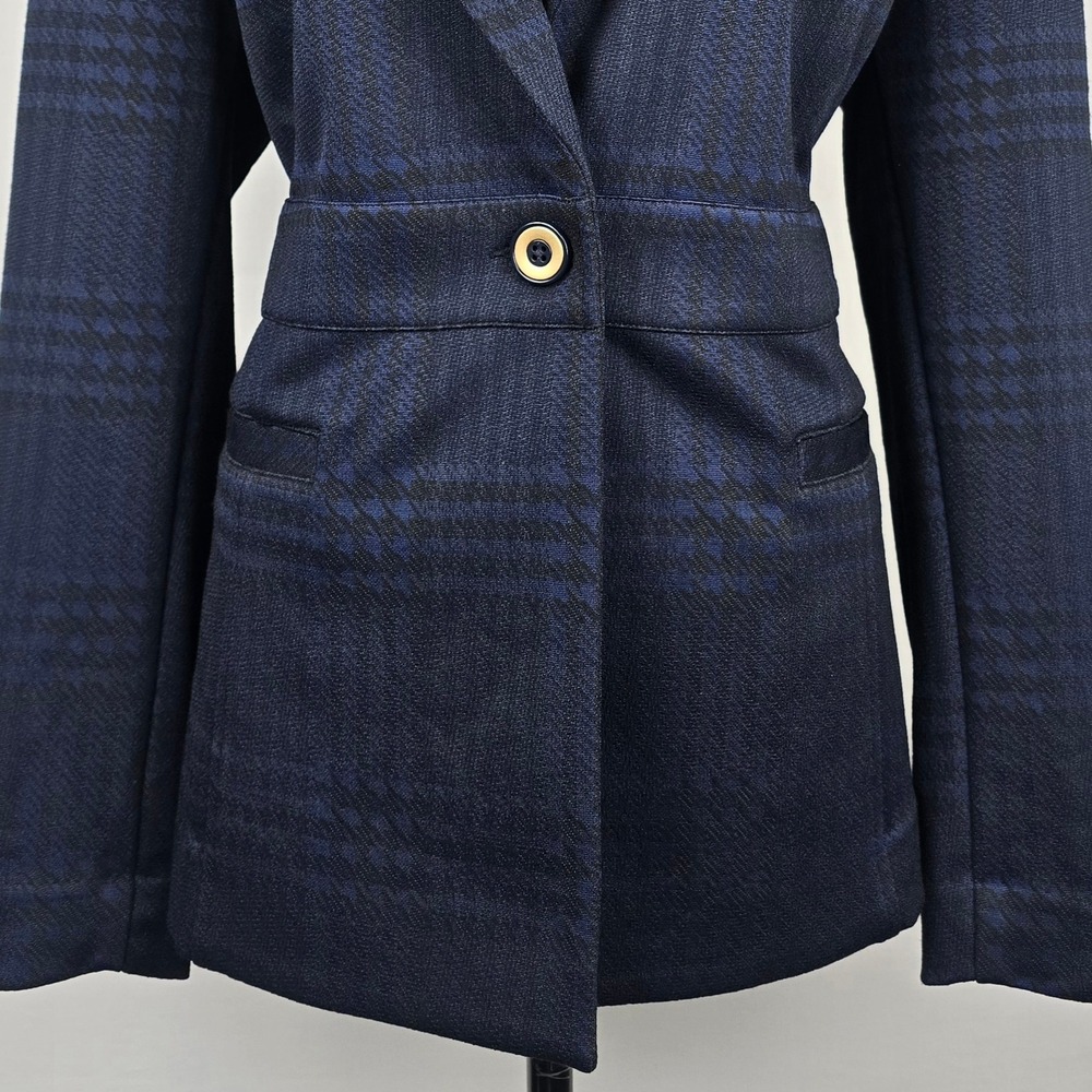 Cabi Regency Women's Blazer Navy Blue Black Plaid Single Button Career Jacket L - Picture 7 of 16